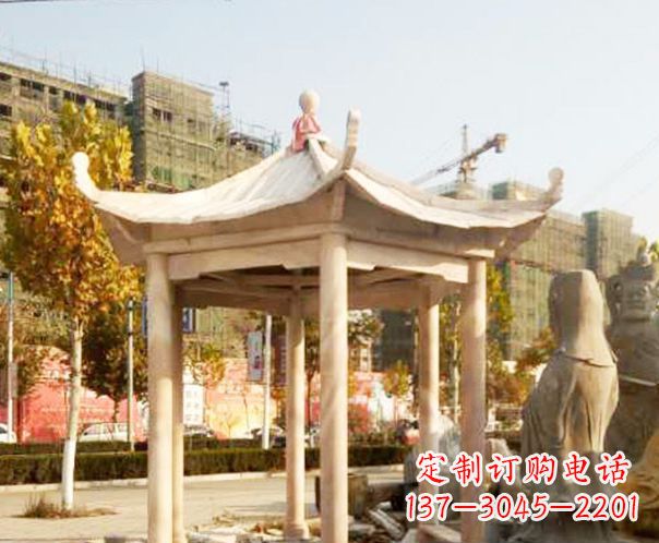 贵州园林晚霞红单层凉亭景观石雕