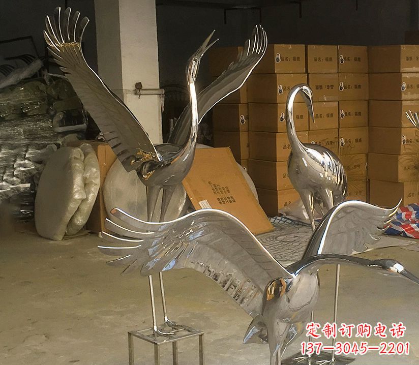 贵州园林云中仙鹤不锈钢雕塑