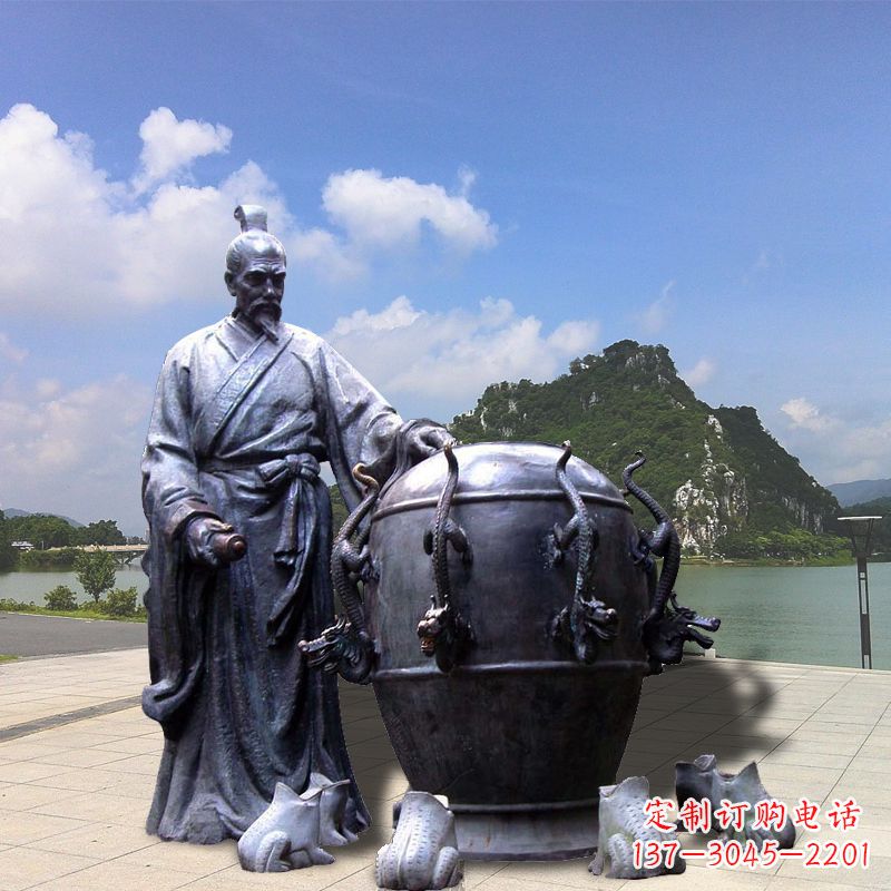 贵州张衡地动仪地震仪雕塑-玻璃钢仿铜历史名人情景雕塑