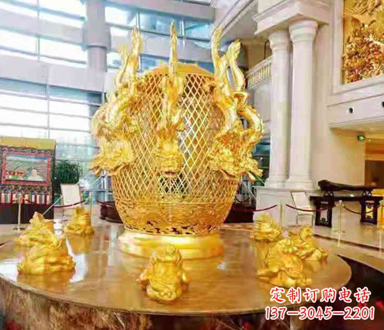 贵州张衡地动仪企业景观雕塑摆件纯铜鎏金古仪器
