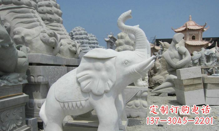 贵州招财动物汉白玉长鼻小象石雕