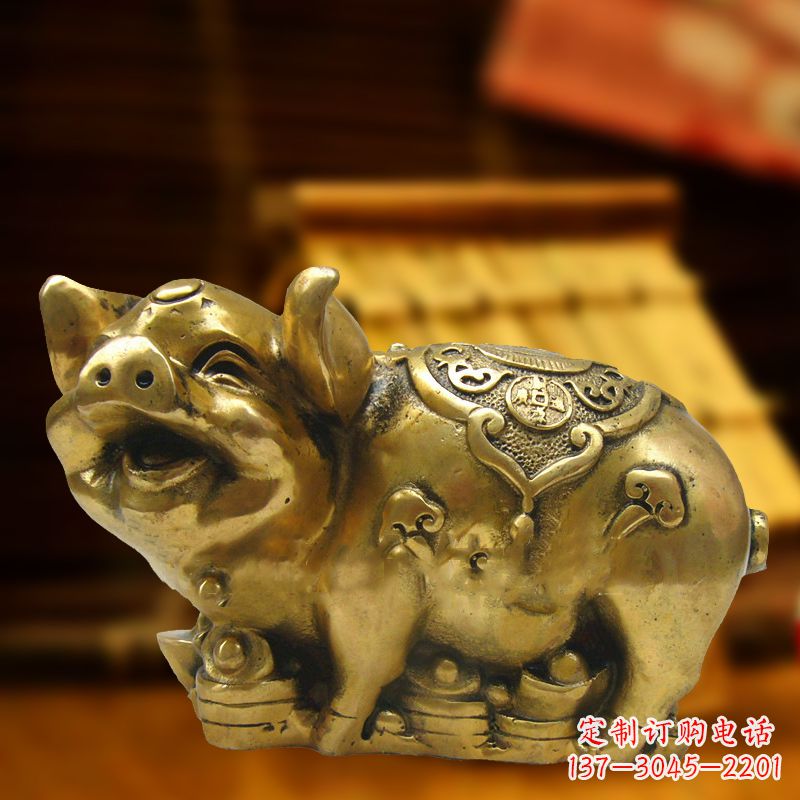 贵州招财金猪铜雕-风水生肖动物雕塑企业商场美陈摆件