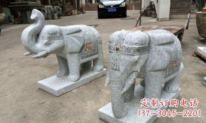 贵州招财进宝芝麻灰大象石雕 (2)