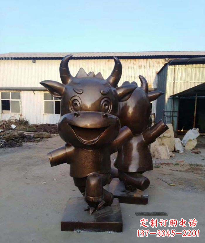 贵州招财牛玻璃钢仿铜动物雕塑