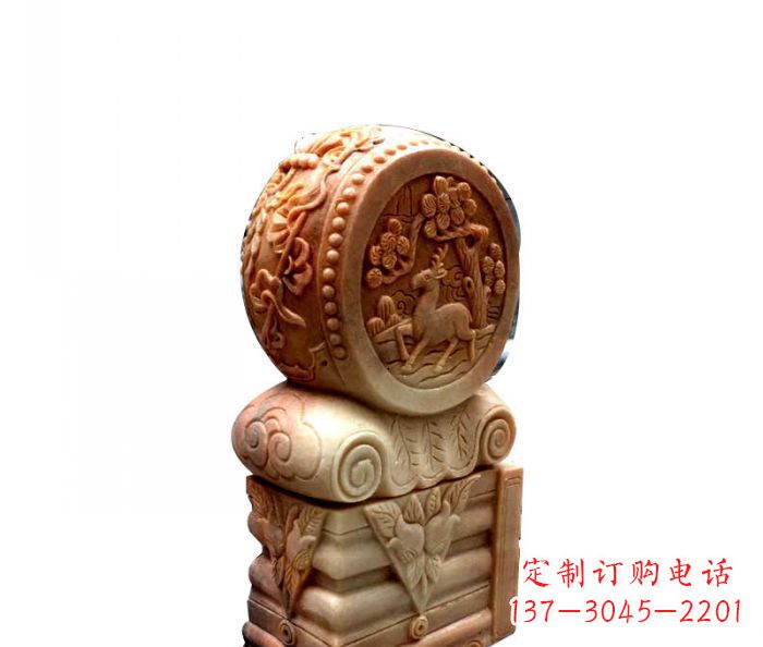 贵州招财石门墩晚霞红抱鼓石