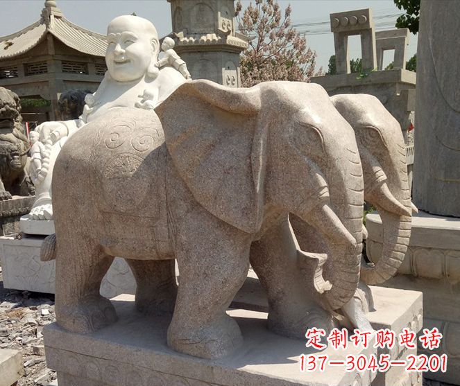 贵州招财晚霞红大象石雕 (2)