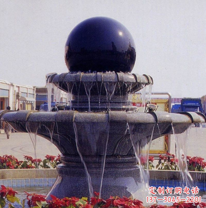 贵州中国黑双层风水球喷泉石雕