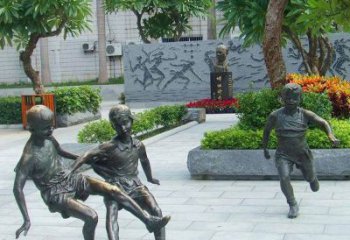 贵州小孩踢足球公园景观铜雕