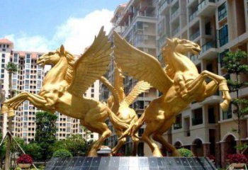 贵州小区飞马三匹马景观铜雕