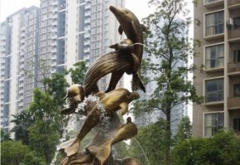贵州小区海豚喷泉铜雕