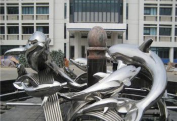 贵州校园不锈钢海豚海浪雕塑
