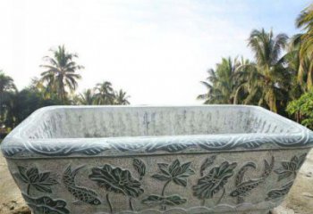 贵州长方形连年有余荷花浮雕石水缸