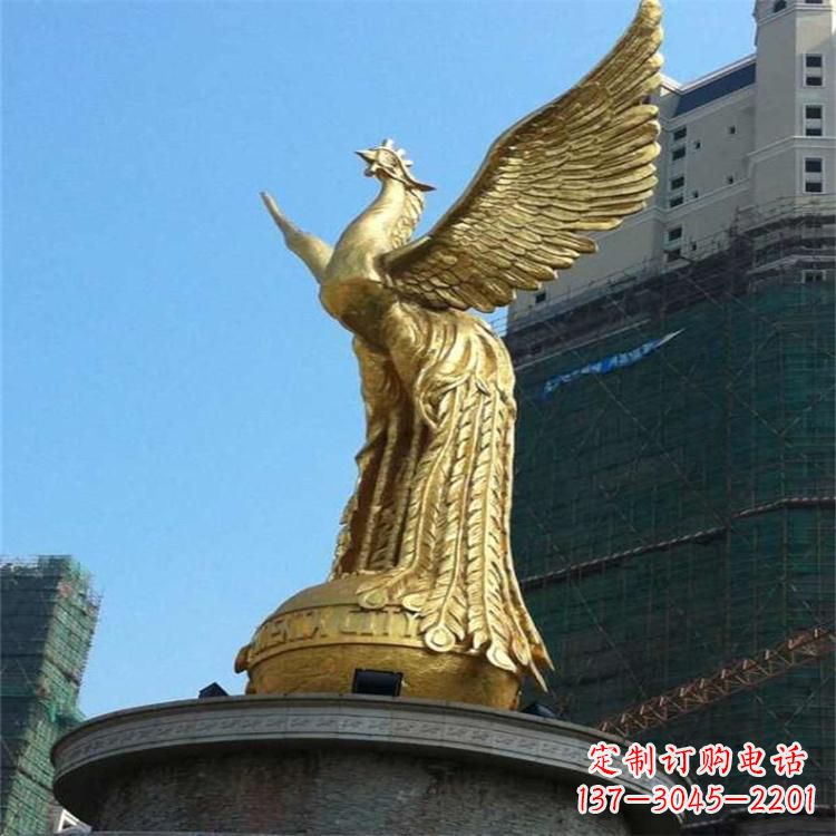 贵州铸铜鎏金凤凰景观雕塑-城市园林
