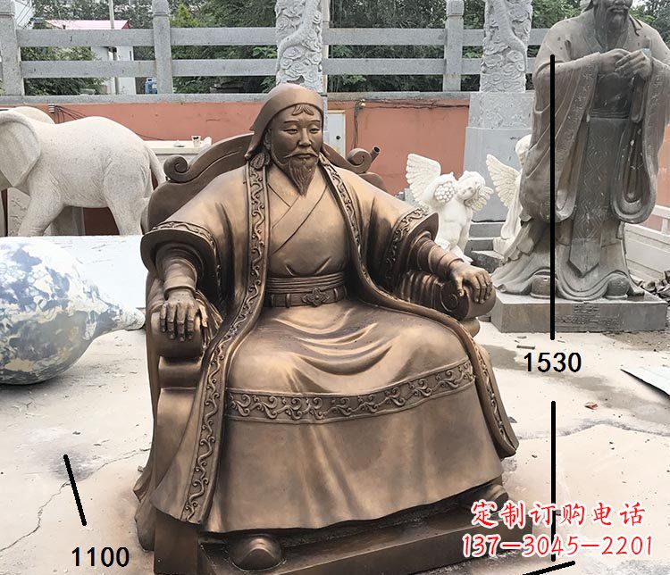 贵州坐式成吉思汗铜雕 (2)