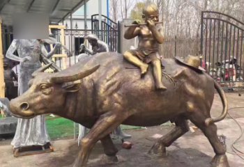 贵州吹笛子的牧童牛公园景观铜雕