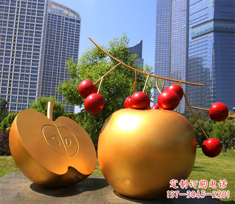 贵州水果雕塑-小区户外喷漆不锈钢水果雕塑