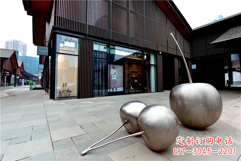 贵州樱桃雕塑-城市街道创意不锈钢樱桃雕塑