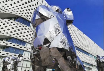 贵州狗雕塑-广场大型不锈钢几何狗雕塑